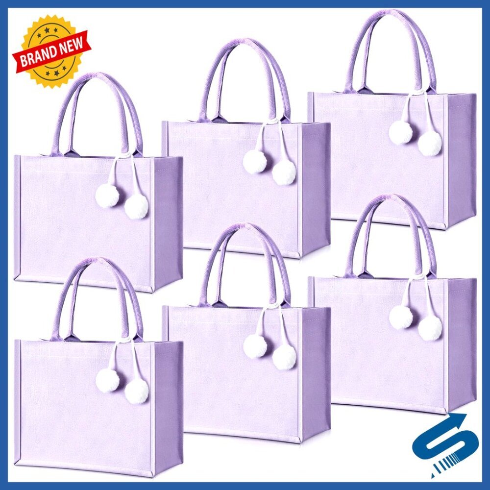 Canvas Tote Bags Personalized Reusable Wedding Bridesmaid Gift Pom Poms